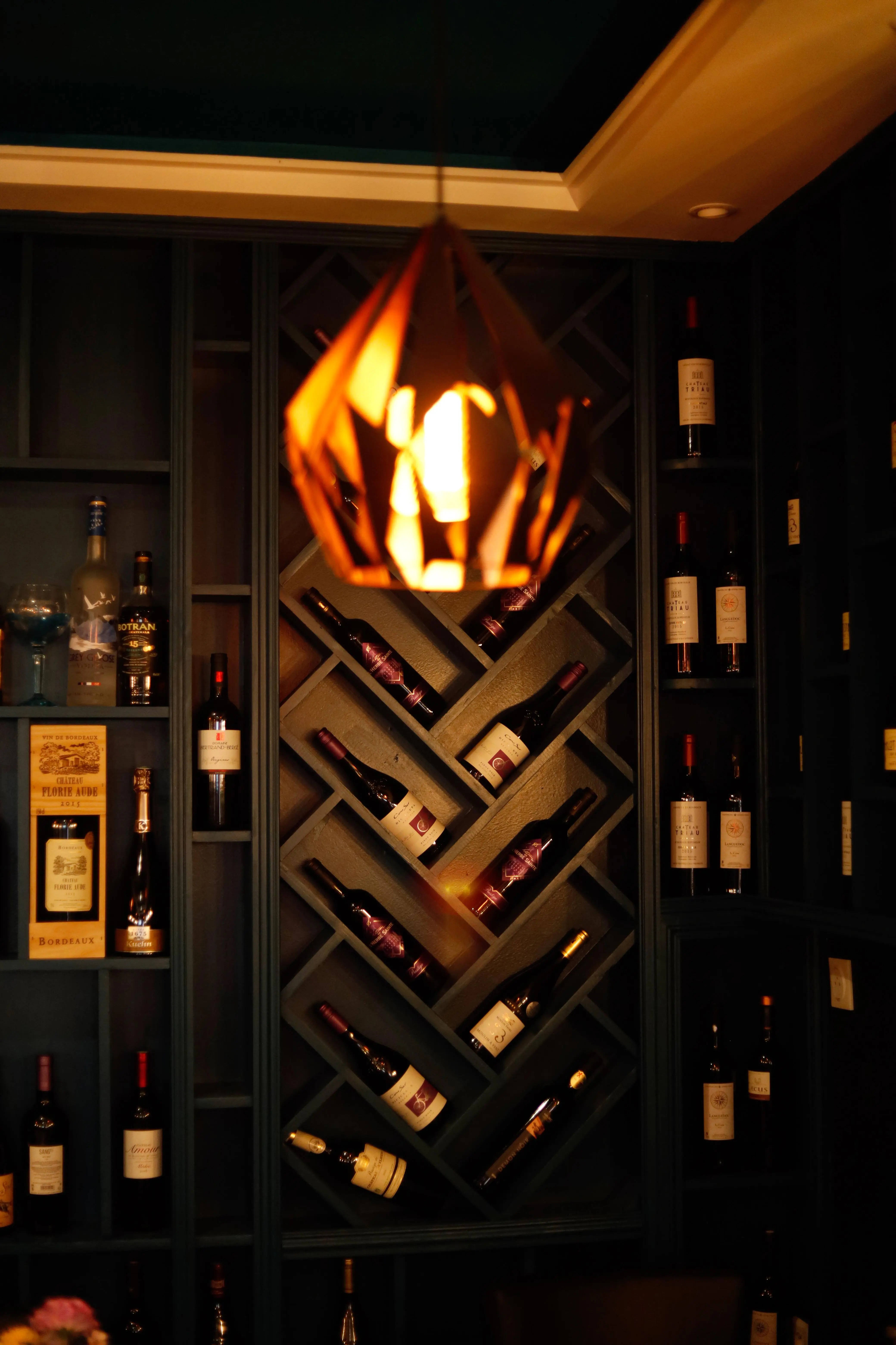 Wine cellar wall and golden panther statuette